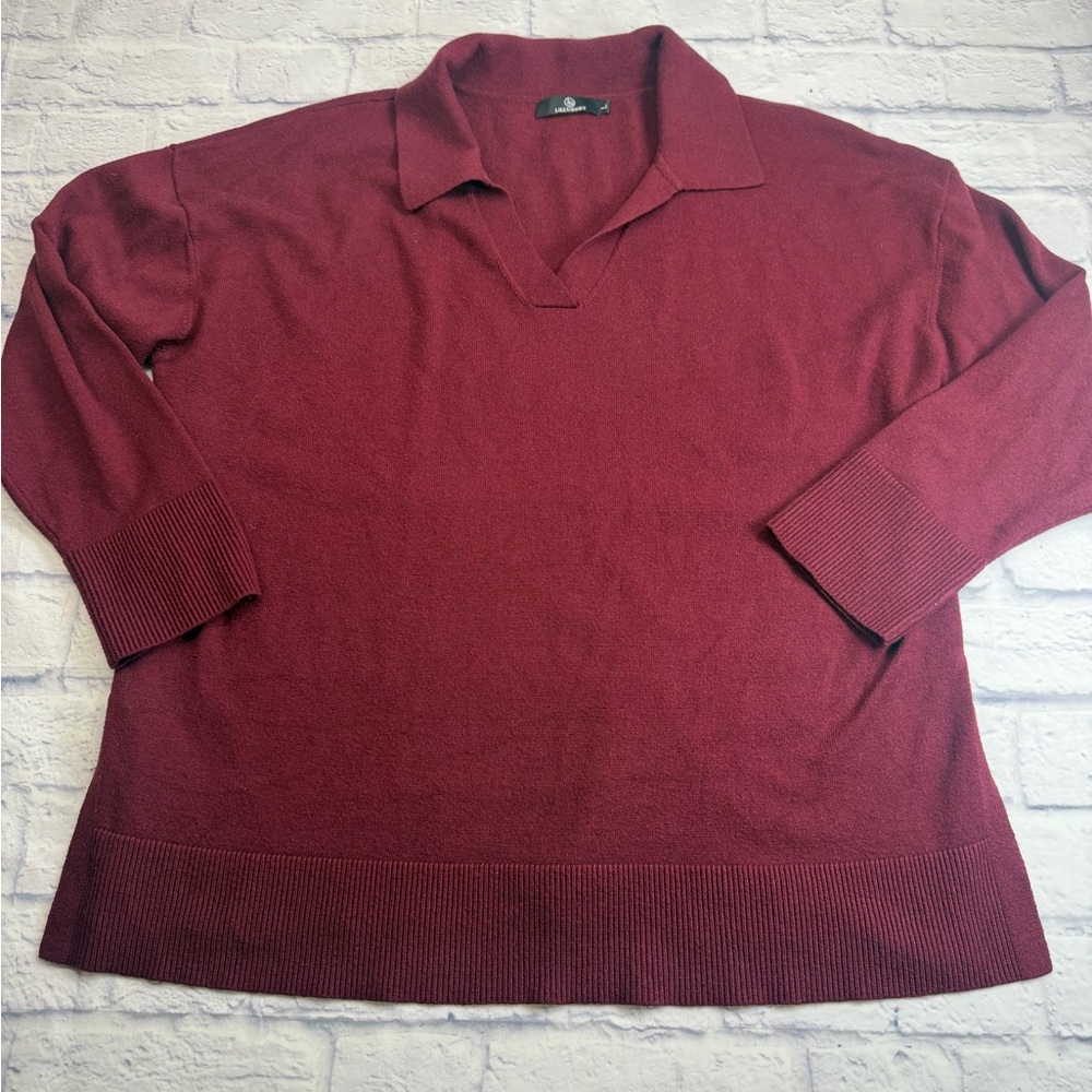 Lillusory Burgundy V-Neck Tunic Sweater. Size Large.